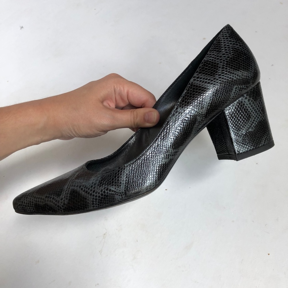 Stuart Weitzman Pointy Toe Snake Print Block Heels - image 6